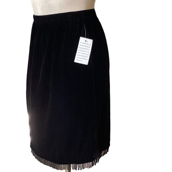 Vintage CLIO Velvet Bead-Fringed Hem Pencil Skirt Sz PS Black #173J - Picture 6 of 12